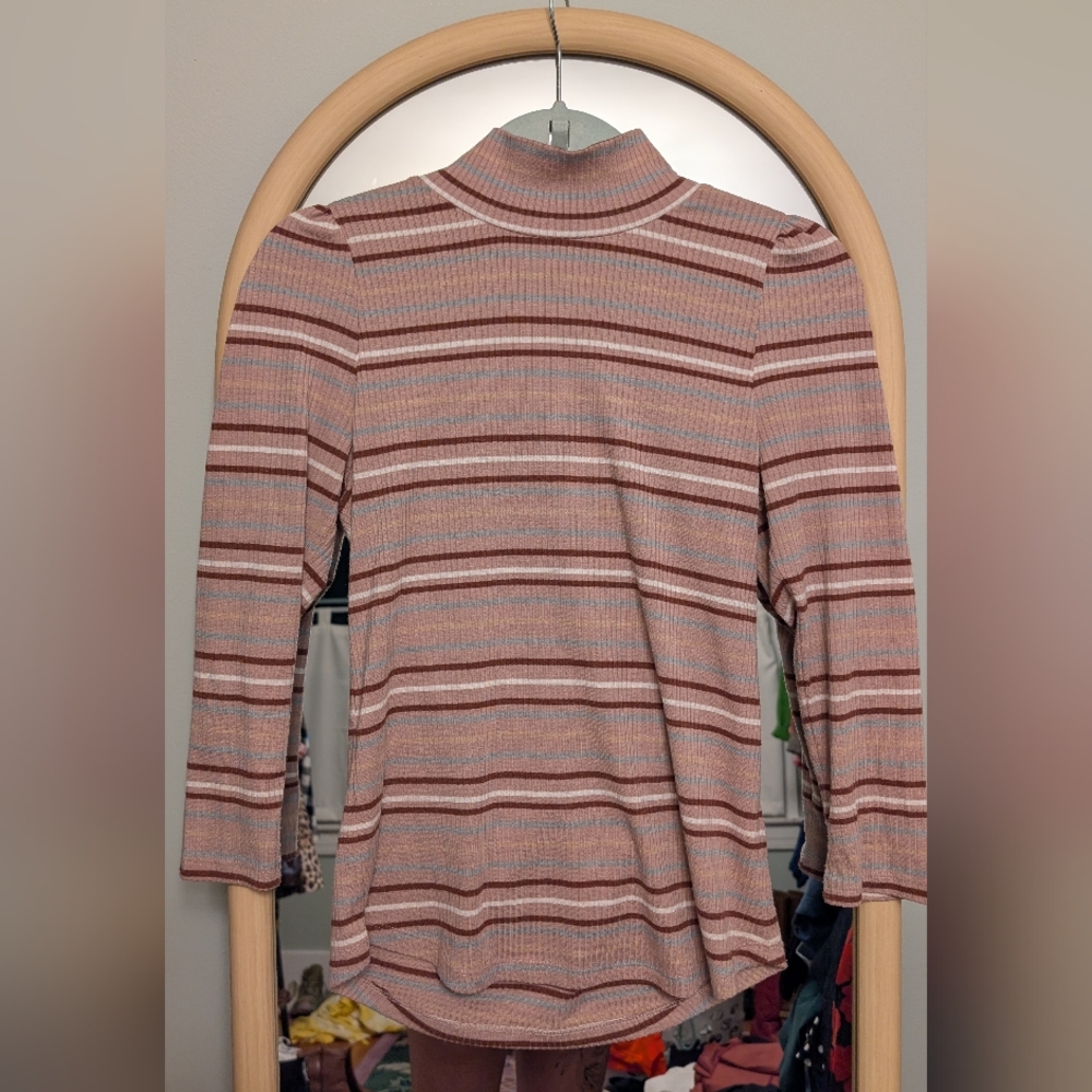 Free People Striped Ribbed Turtleneck Top